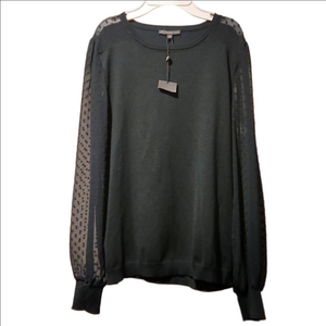 ❤ NWT! ADRIANNA PAPELL KNIT SWEATER TOP W/ SHEER SWISS DOT SLEEVES, MEDIUM.